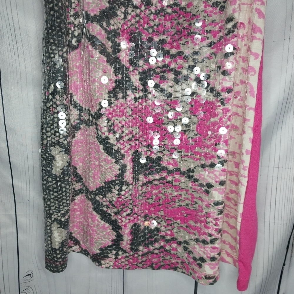 Almost Famous Pink and Silver Sequin Snakeskin Print Y2K Spaghetti Strap Top - Picture 2 of 8